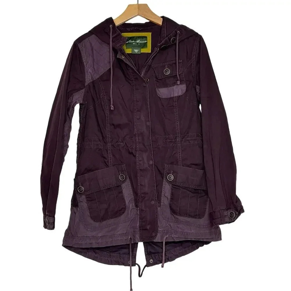 Eddie Bauer S Purple Military Jacket Utility Minimalist Hooded Draw String